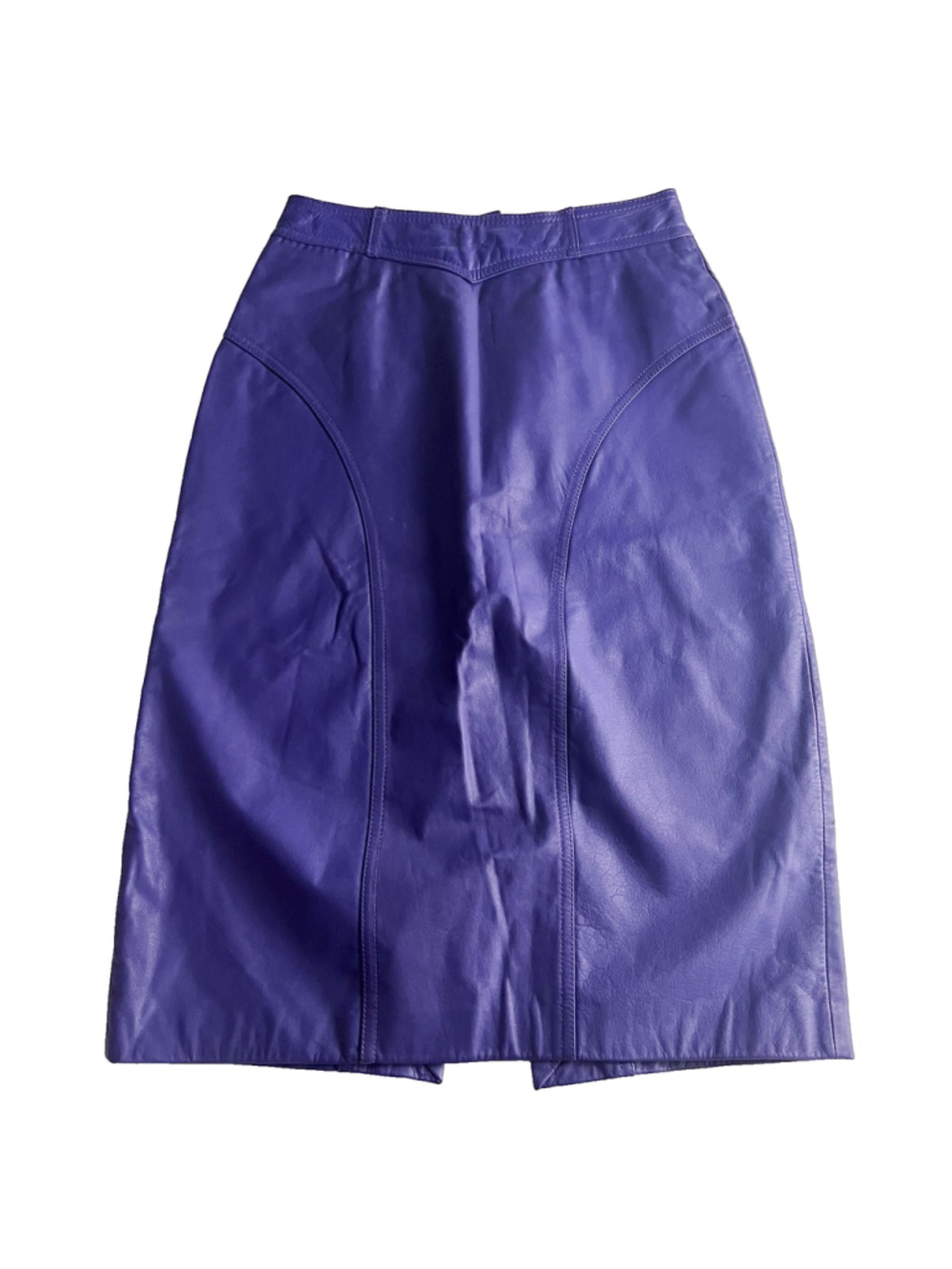 Vintage Y2K Pelle Cuir Pencil Skirt Sz 6 Purple Genuine Leather Korea Edgy Chic